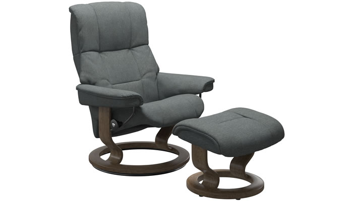 Stressless Mayfair Recliner and Stool with Classic Base in Clover Grey Fabric